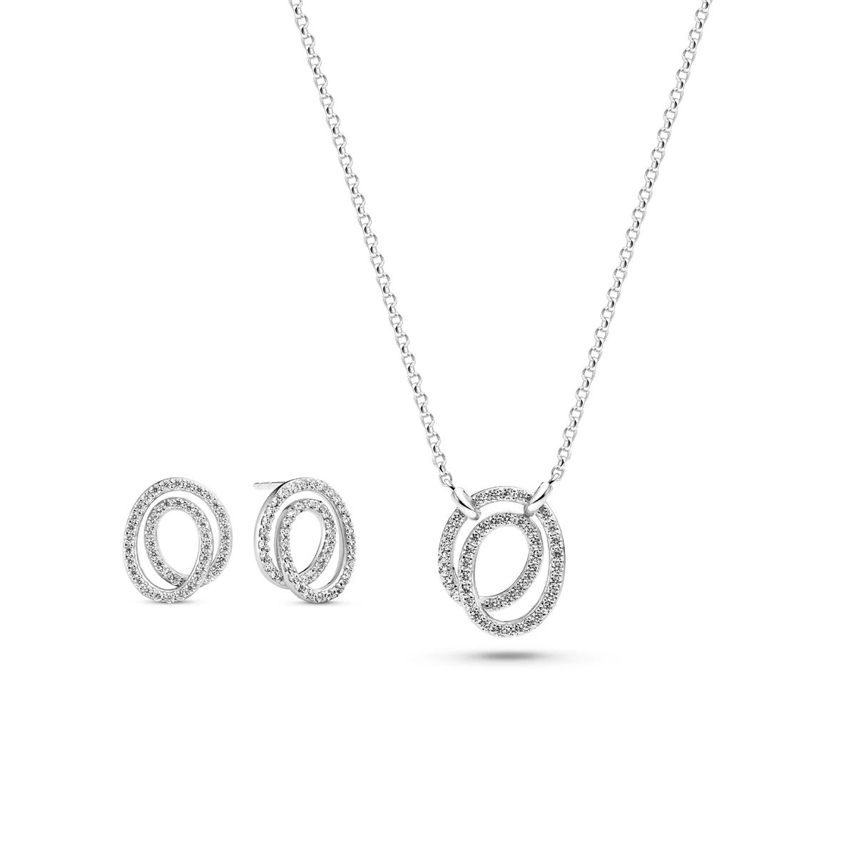 Schmuckset mit doppelt verschlungenen Pavé-Kreisen