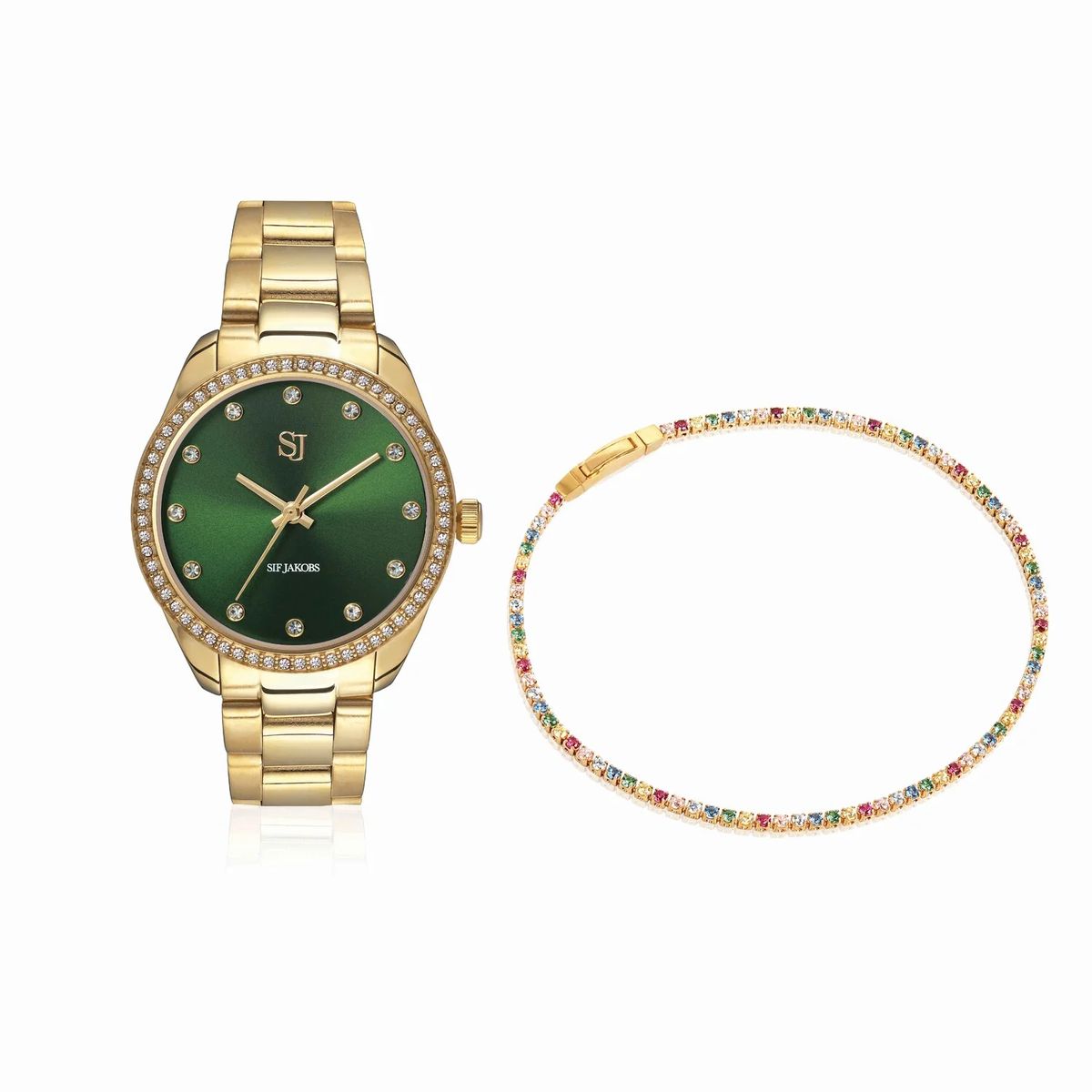 Elegantes Uhren- und Regenbogen-Armband-Set
