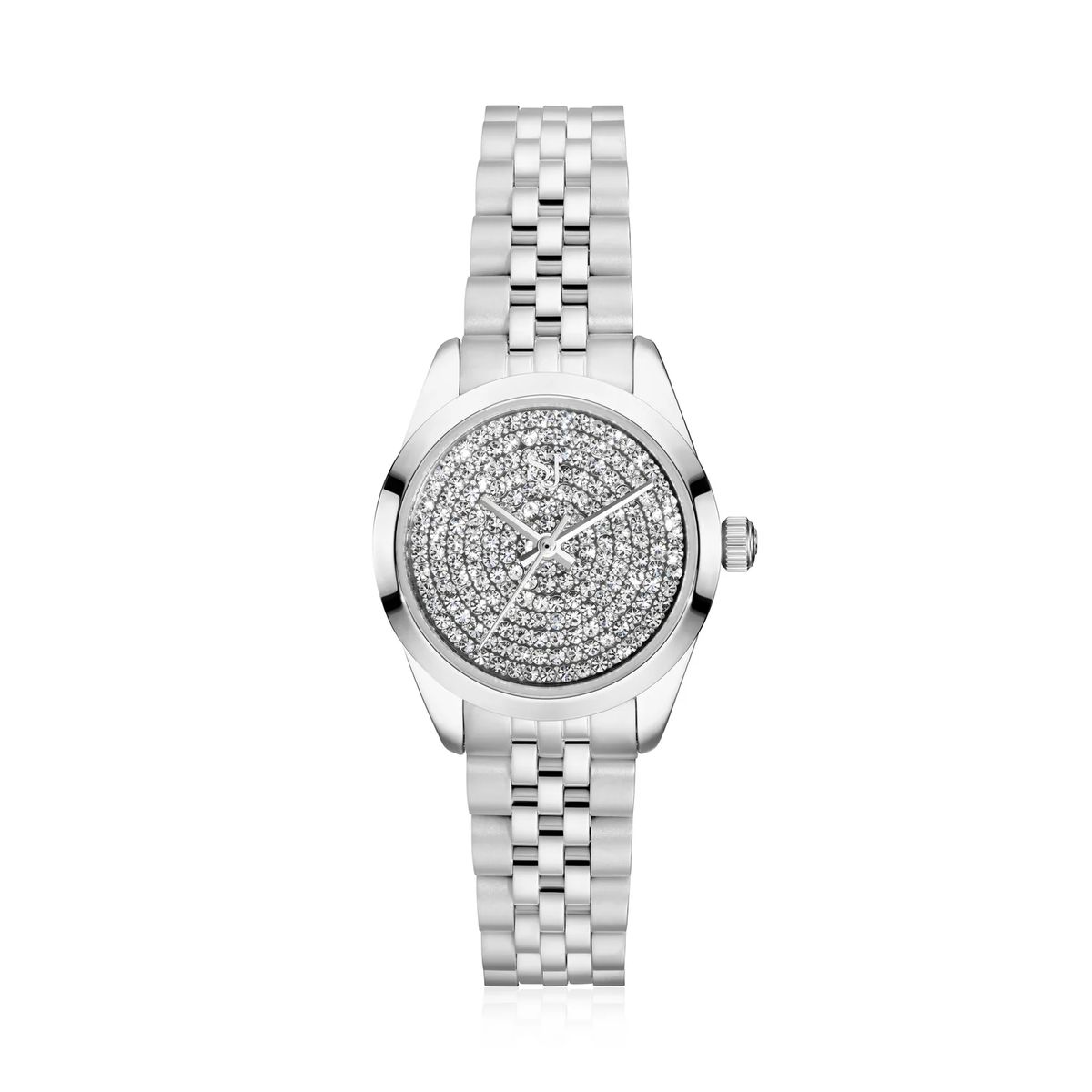 Elegante Silberuhr mit Kristalle-Zifferblatt