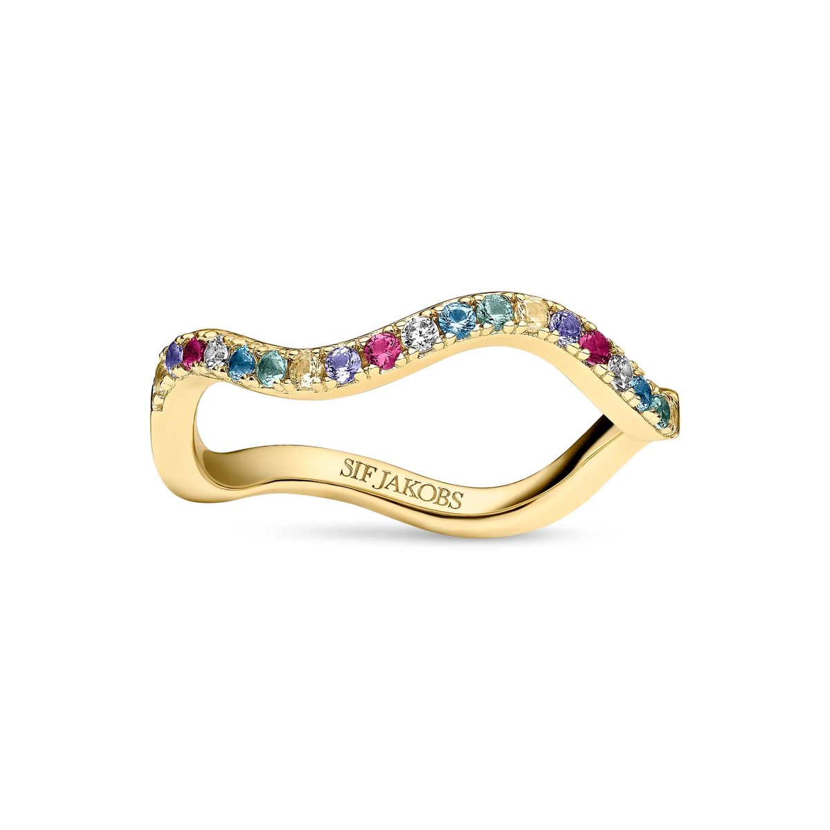 Wellenförmiger Ring mit bunten Steinen