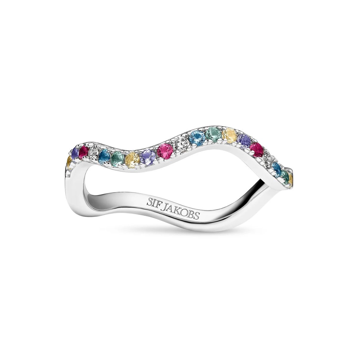 Wellenförmiger Ring mit bunten Schmucksteinen