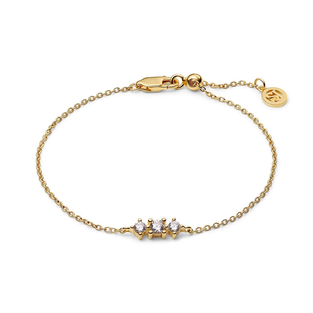 Feines Gold-Gliederarmband mit drei Steinen