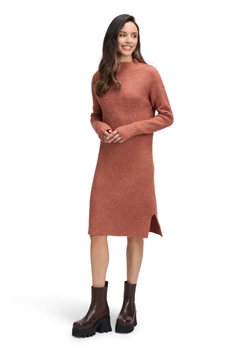 Rippstrick-Midikleid mit Stehkragen
