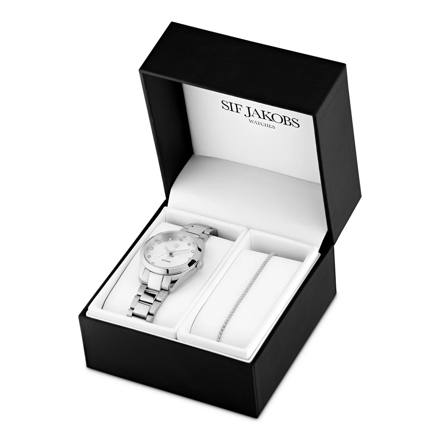 Elegantes Set aus Uhr und Zirkonia-Armband