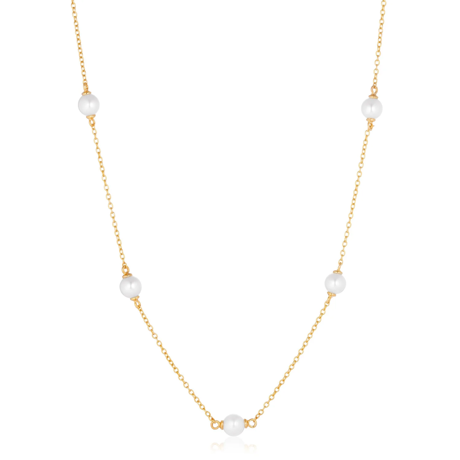 Elegante Goldkette mit Perlen-Stationen