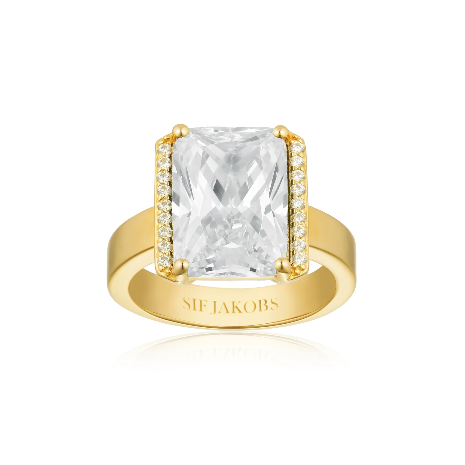 Statement-Ring mit Zirkonia im Smaragdschliff