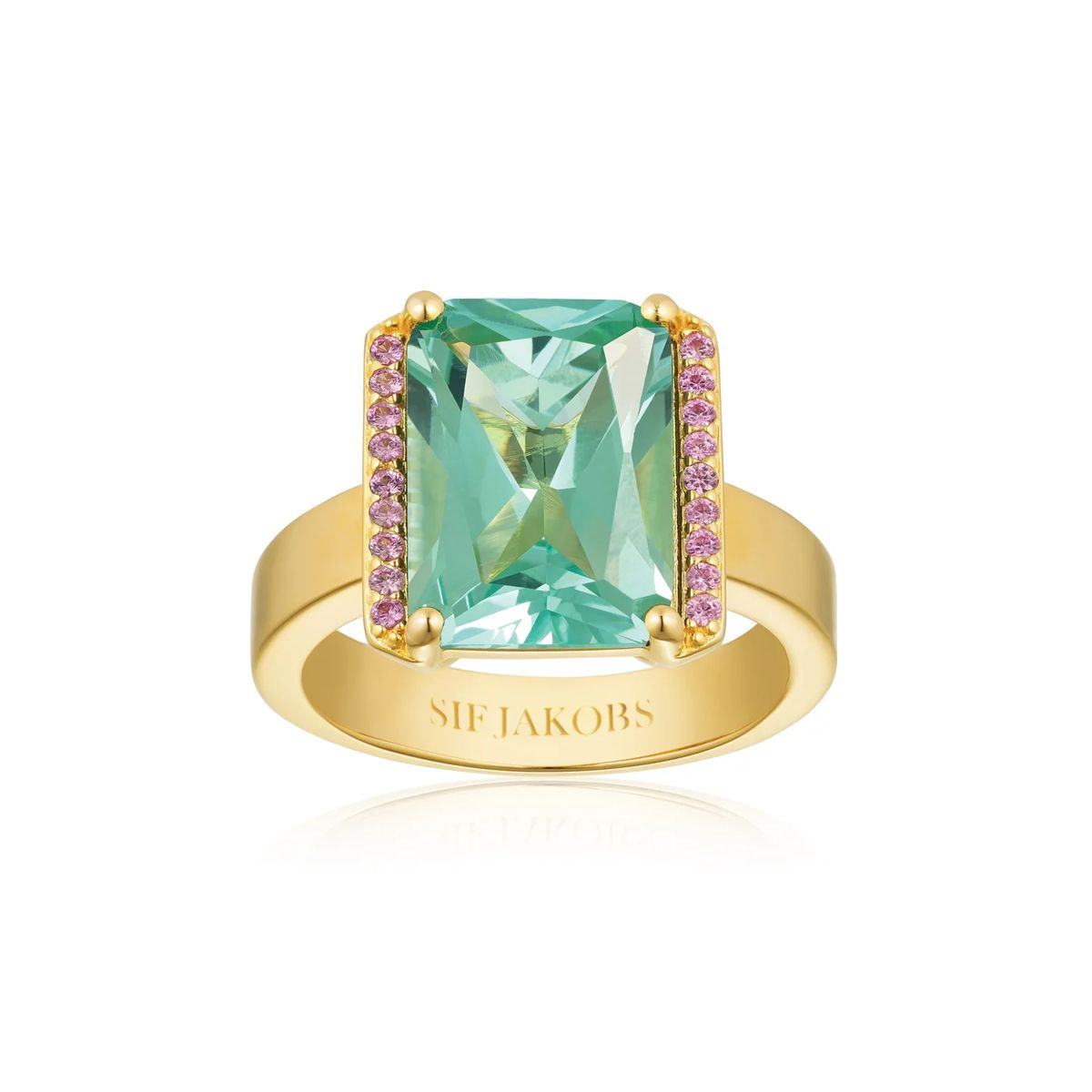 Statement-Ring mit Smaragdschliff-Edelstein