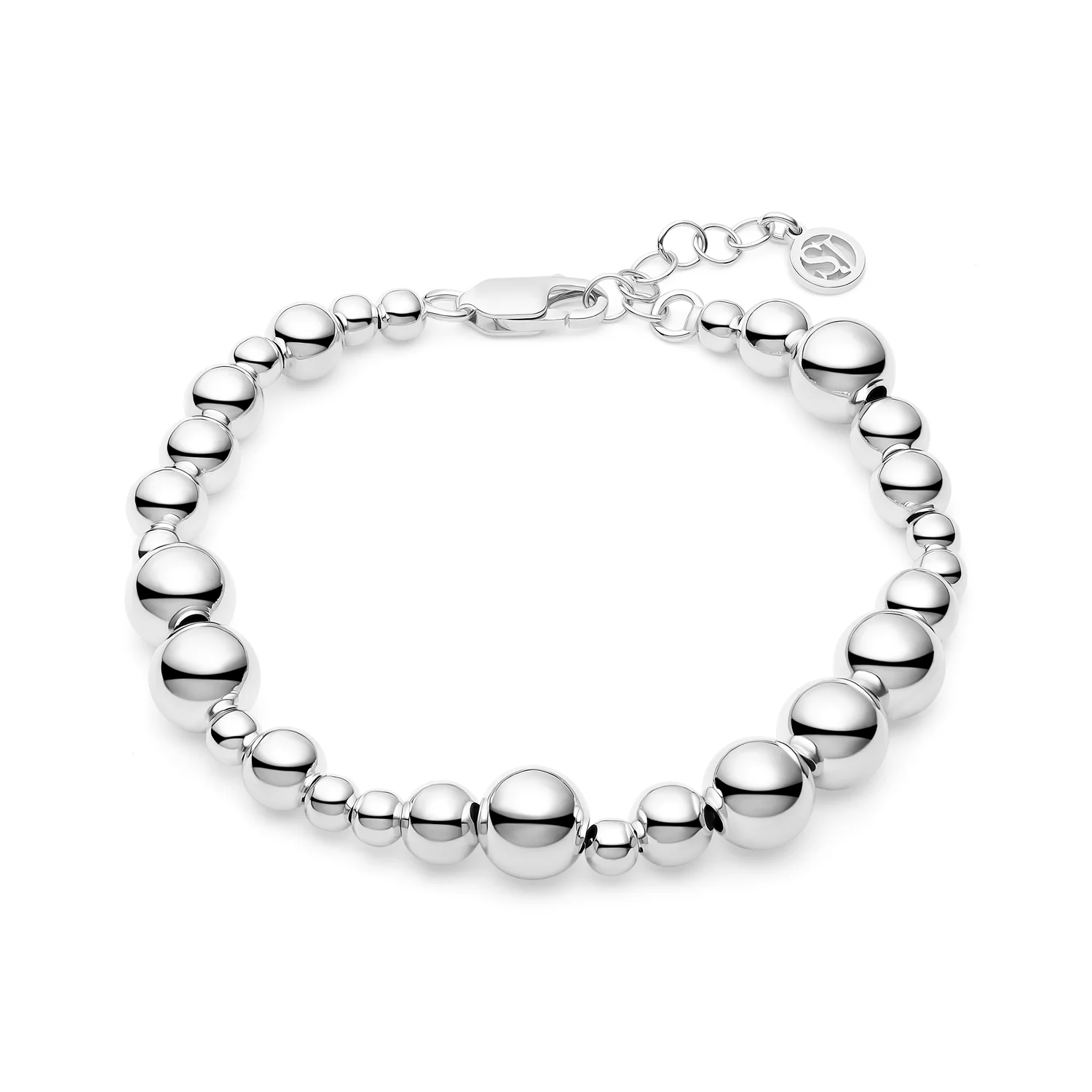 Poliertes abgestuftes Silberperlen-Armband