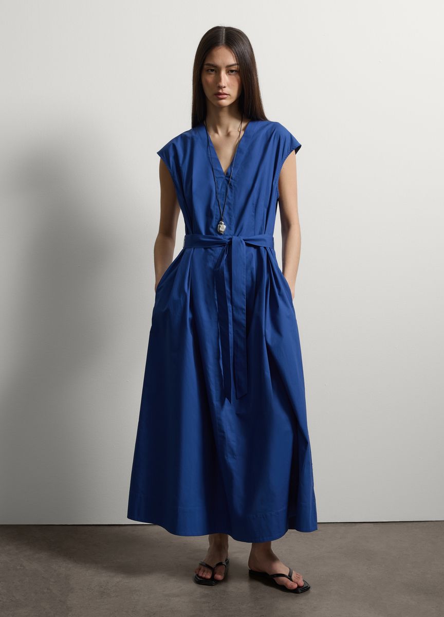 Minimalistisches V-Ausschnitt-Midikleid mit Gürtel