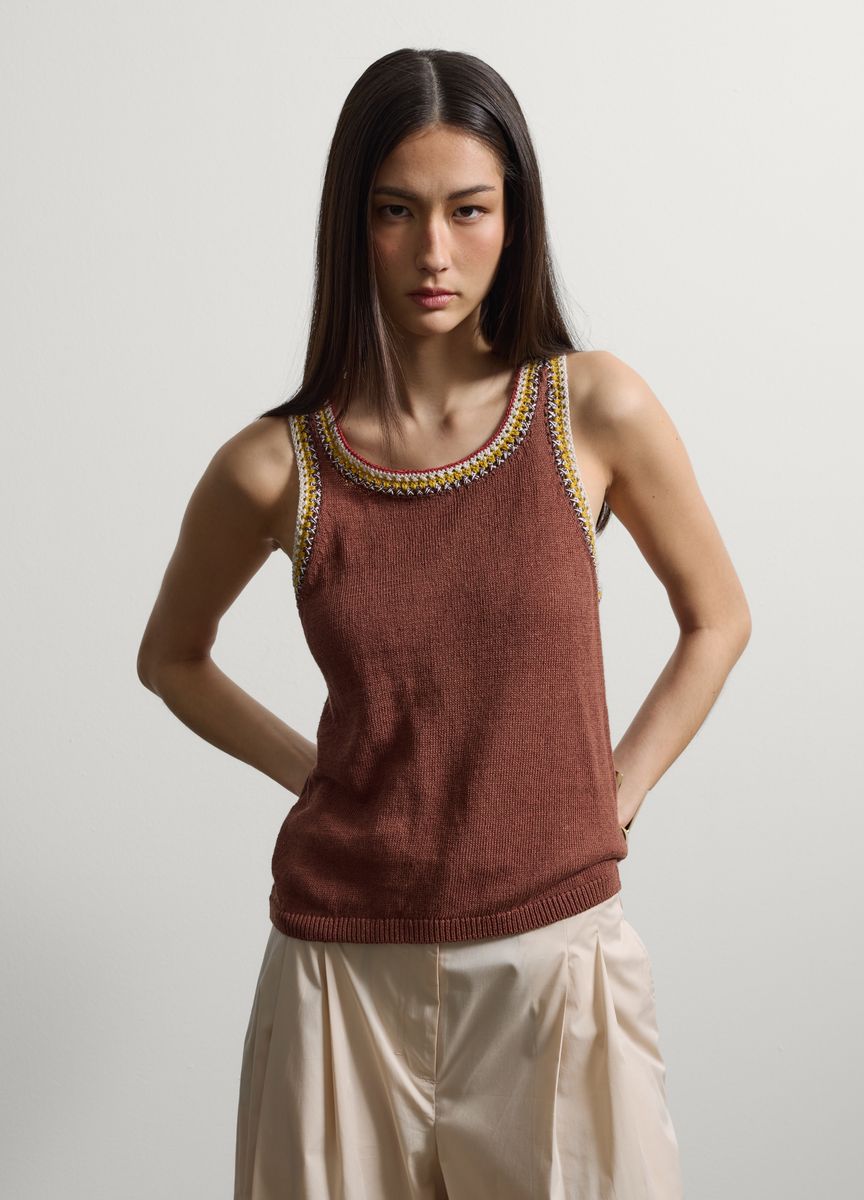 Stricktop mit bunter Borte