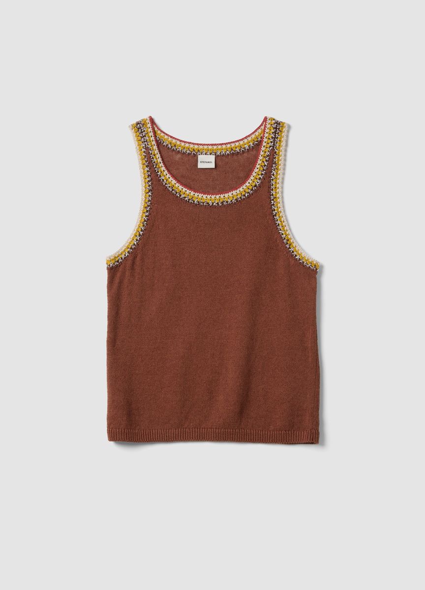 Stricktop mit bunter Borte