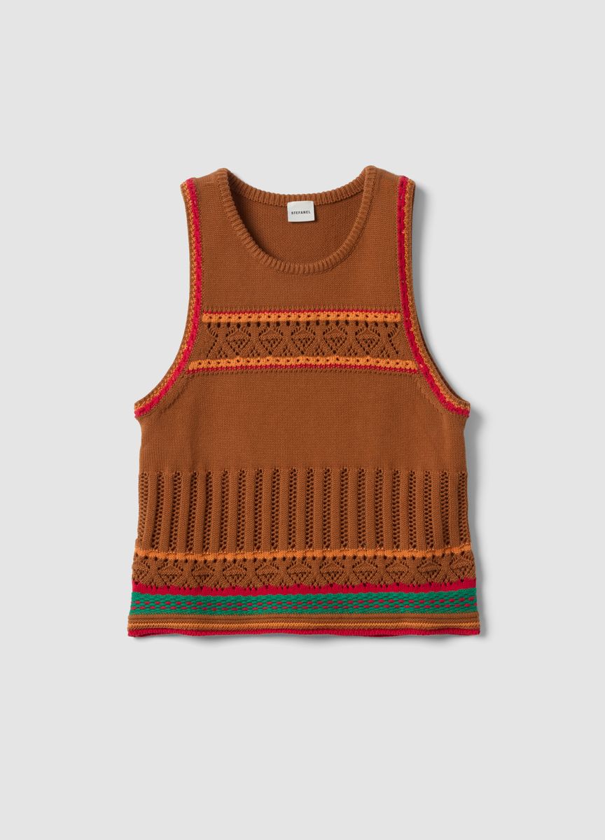 Ärmelloses Stricktop mit Ethno-Muster