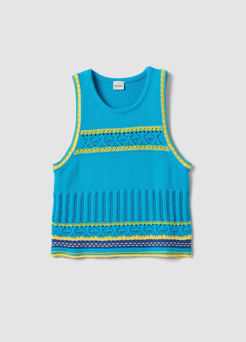 Ärmelloses Strickoberteil mit strukturierten Häkeldetails