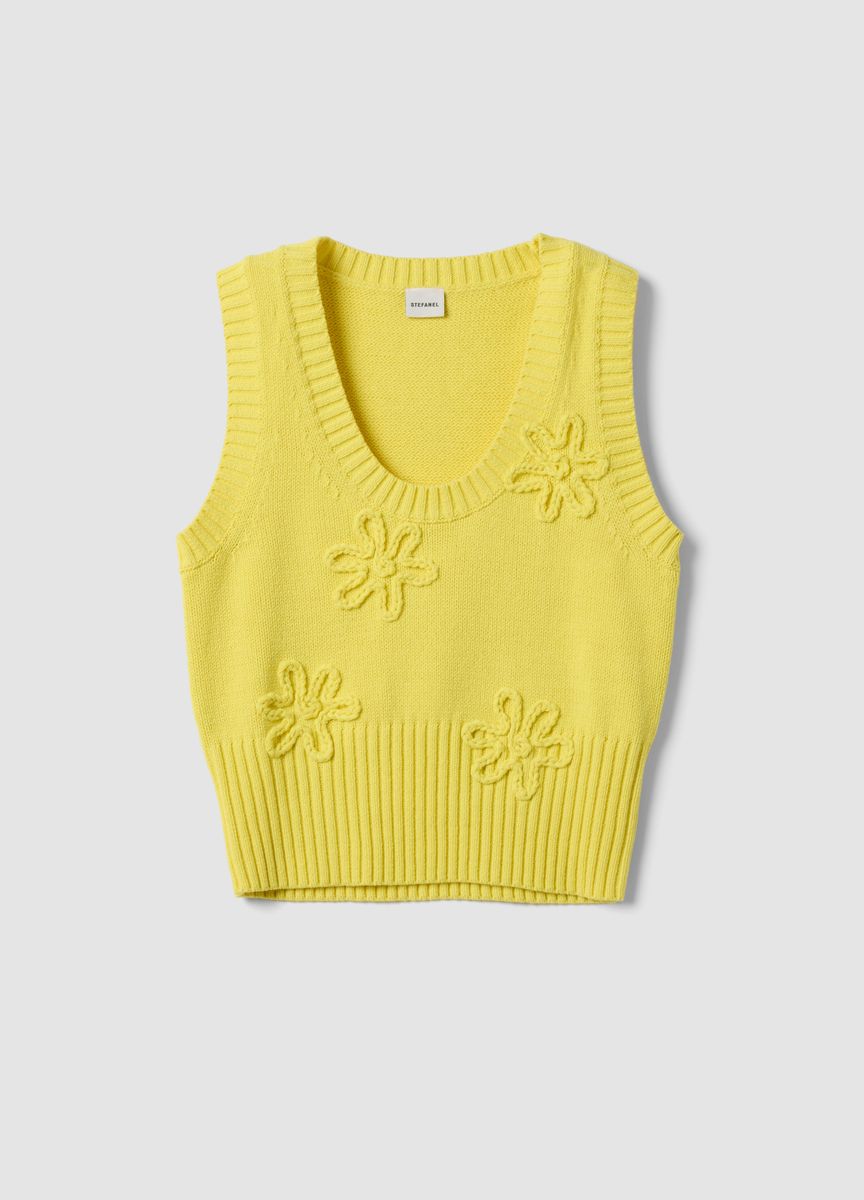 Strickweste mit Blumen-Applikationen