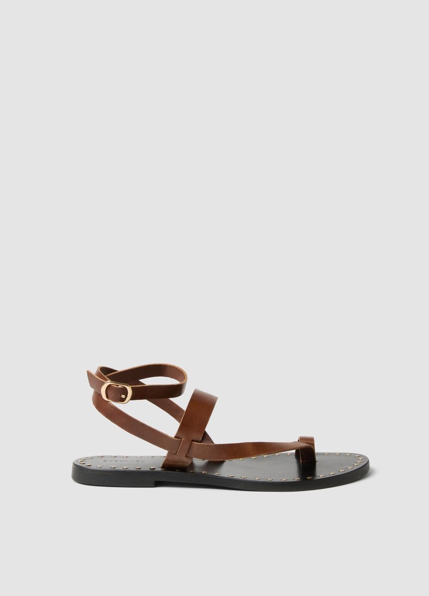 Leder-Sandalen mit Zehenschlaufe und Nieten