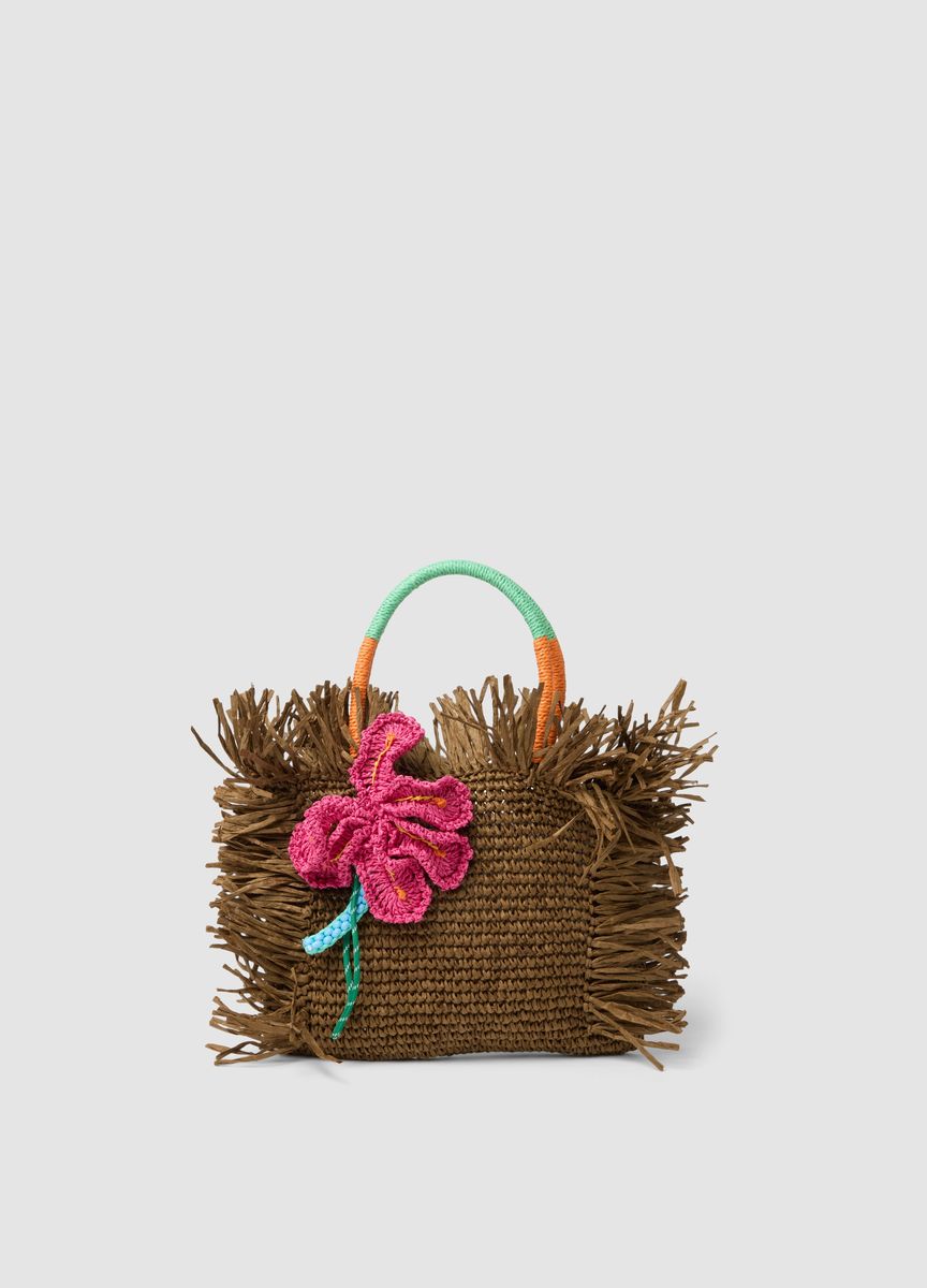 Bast-Shopper mit Häkelblume