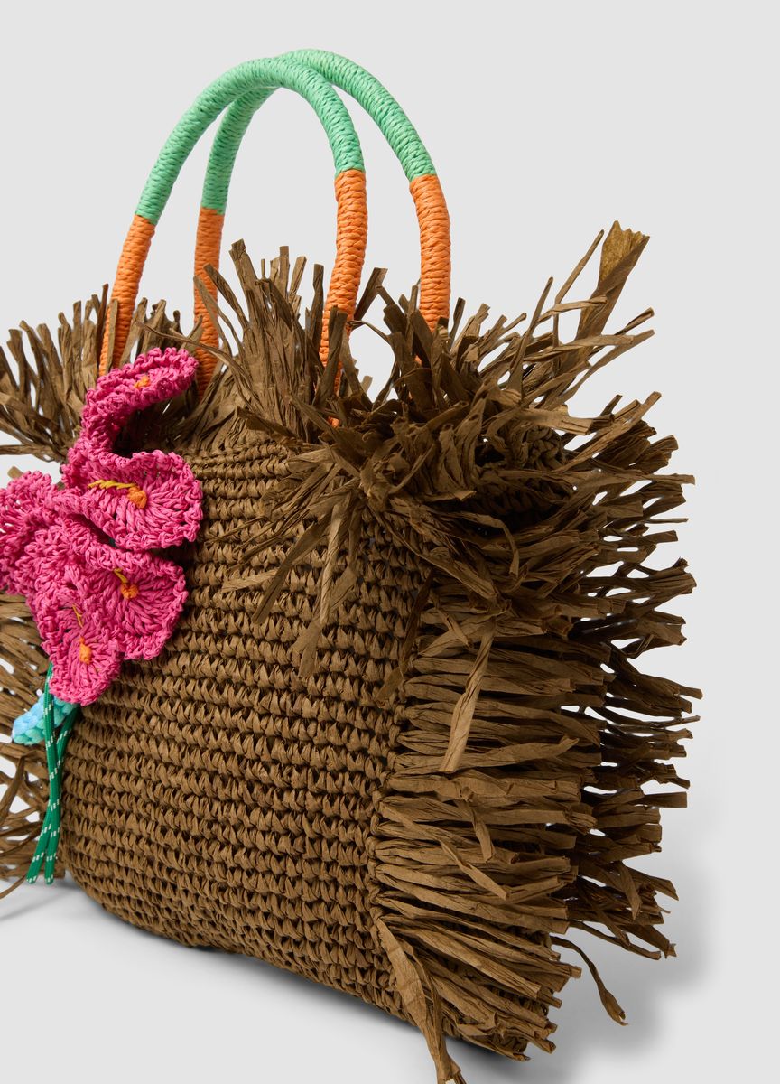 Bast-Shopper mit Häkelblume