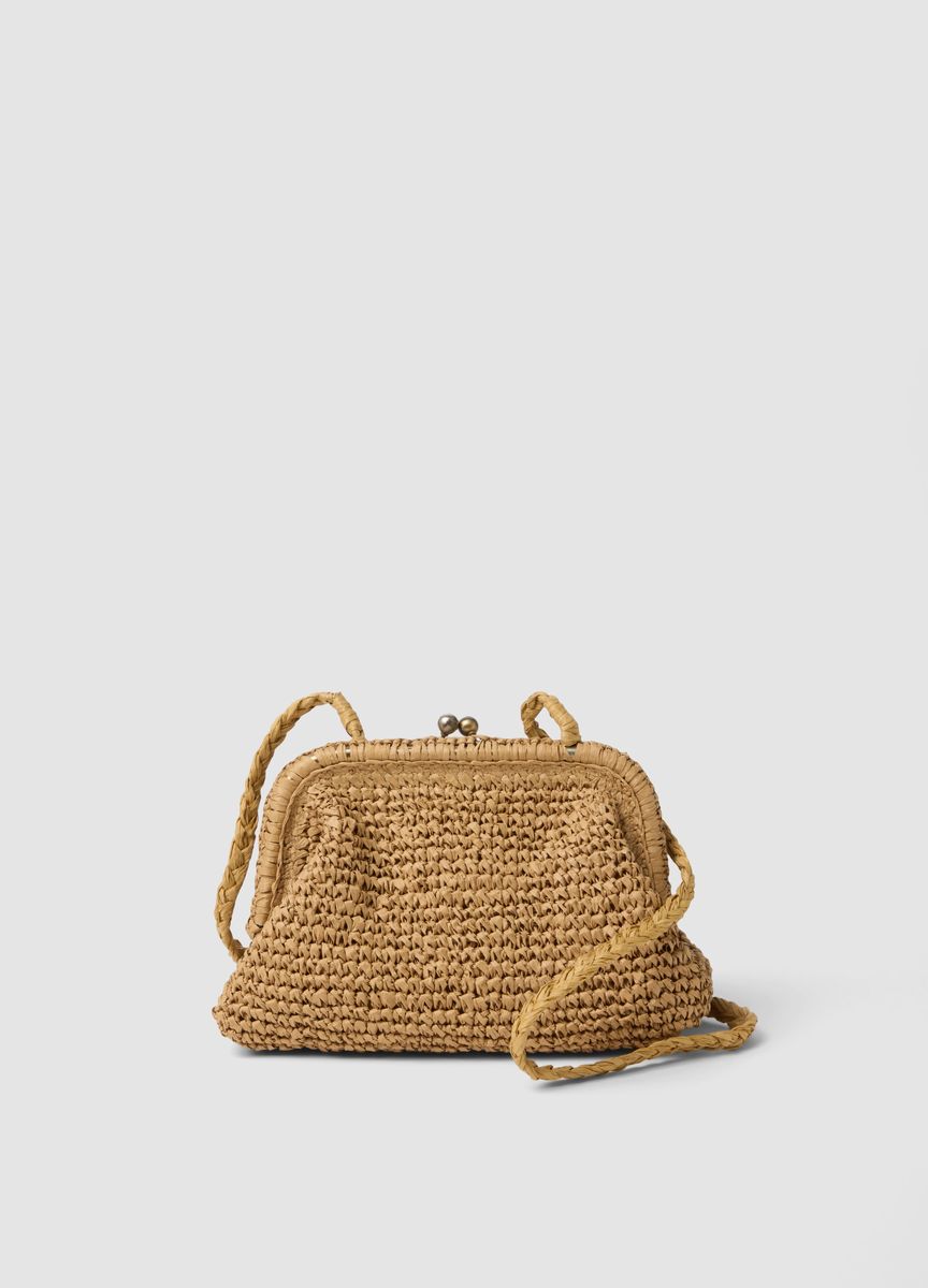 Häkel-Clutch aus Bast mit Blumen