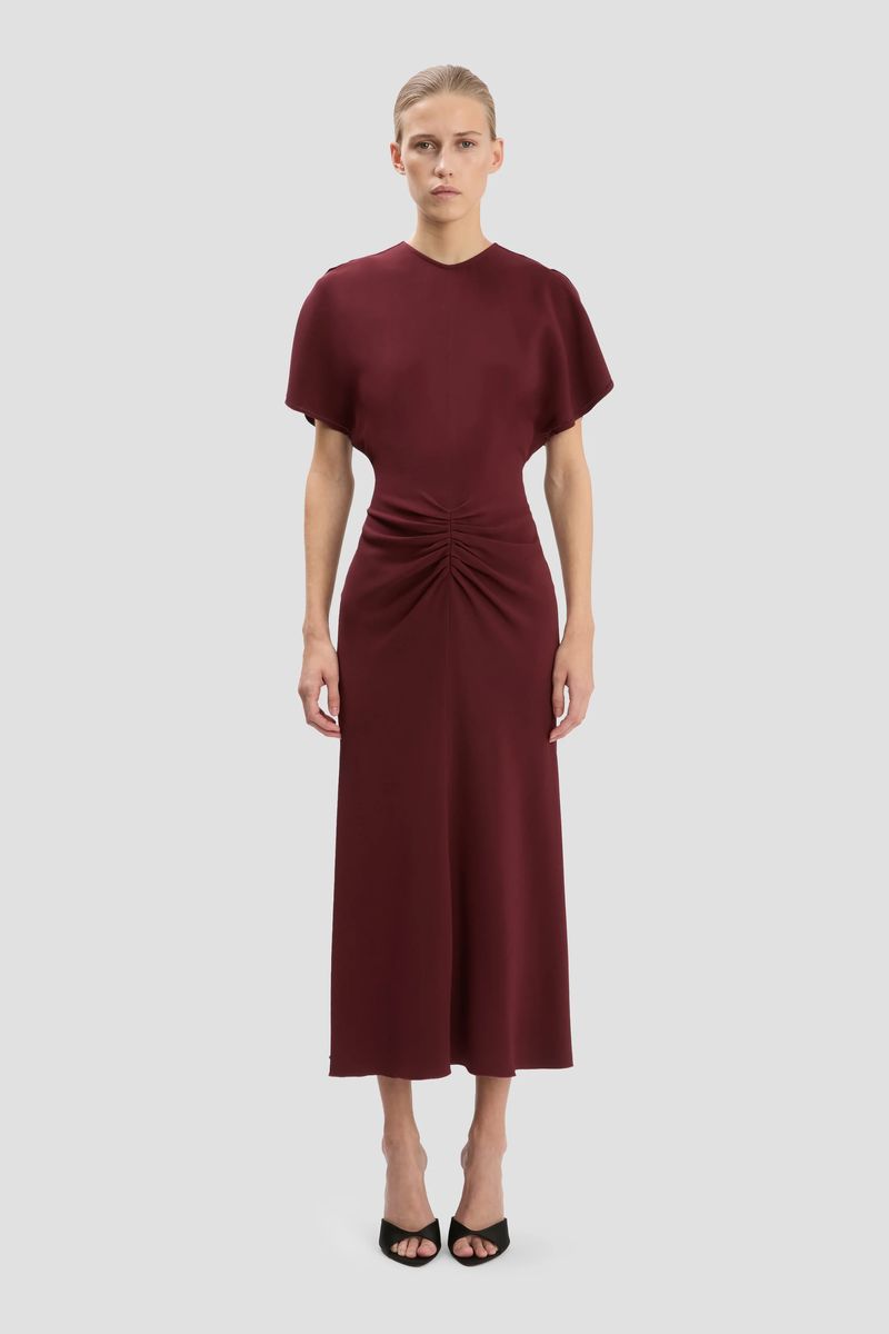 Midi-Kleid mit geraffter Taille
