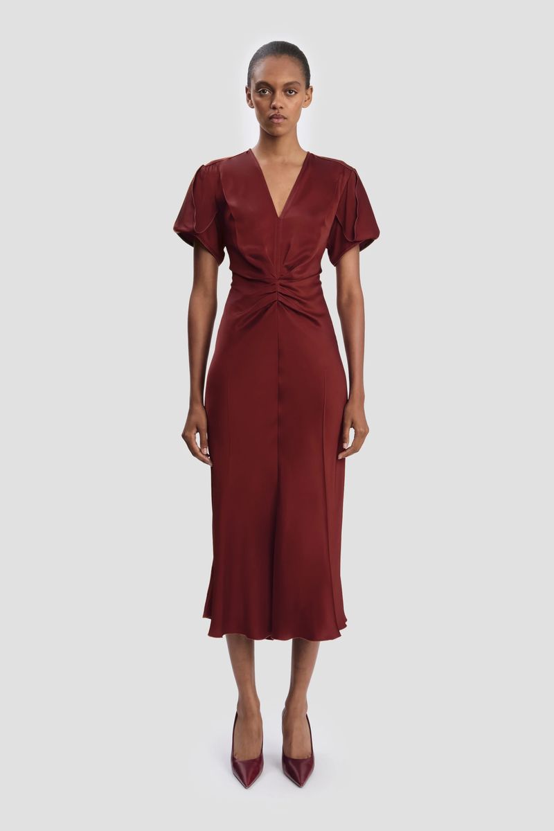 Satin-Midikleid mit Taillenraffung