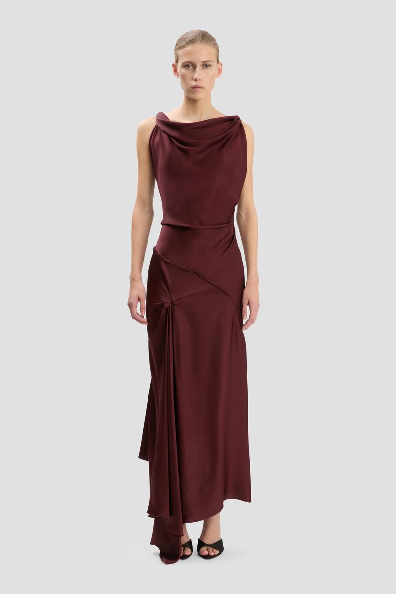 Drapiertes Satin-Midikleid