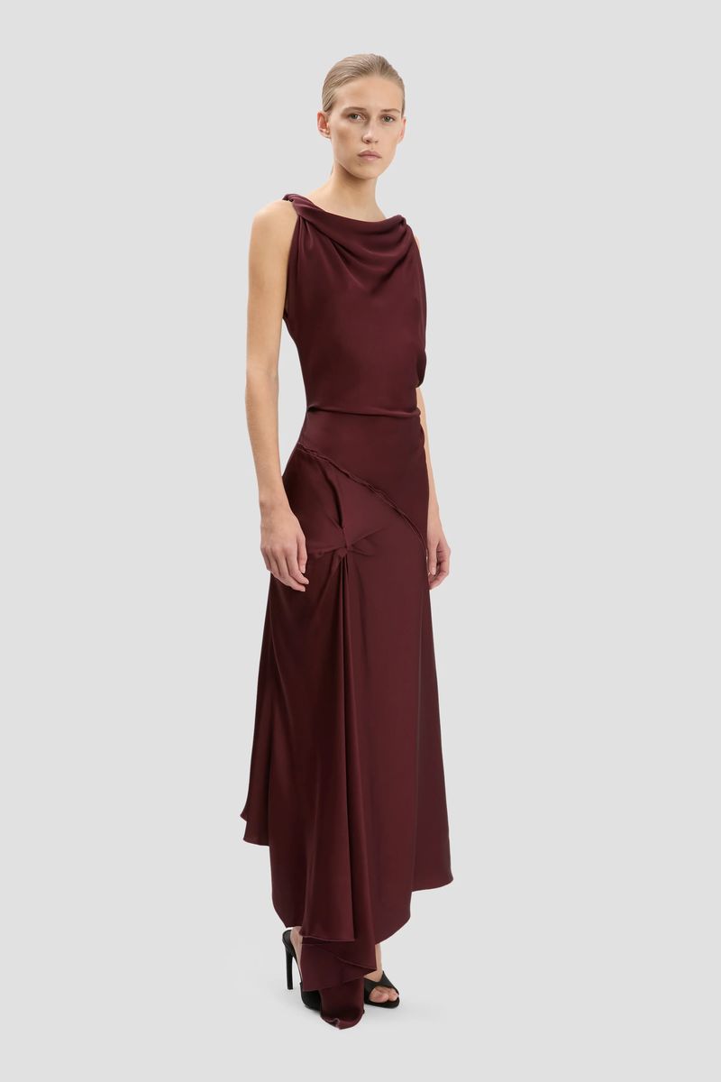 Drapiertes Satin-Midikleid