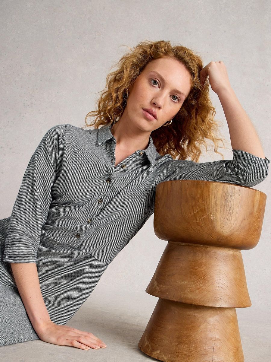 Gestreiftes Jersey-Hemdblusenkleid