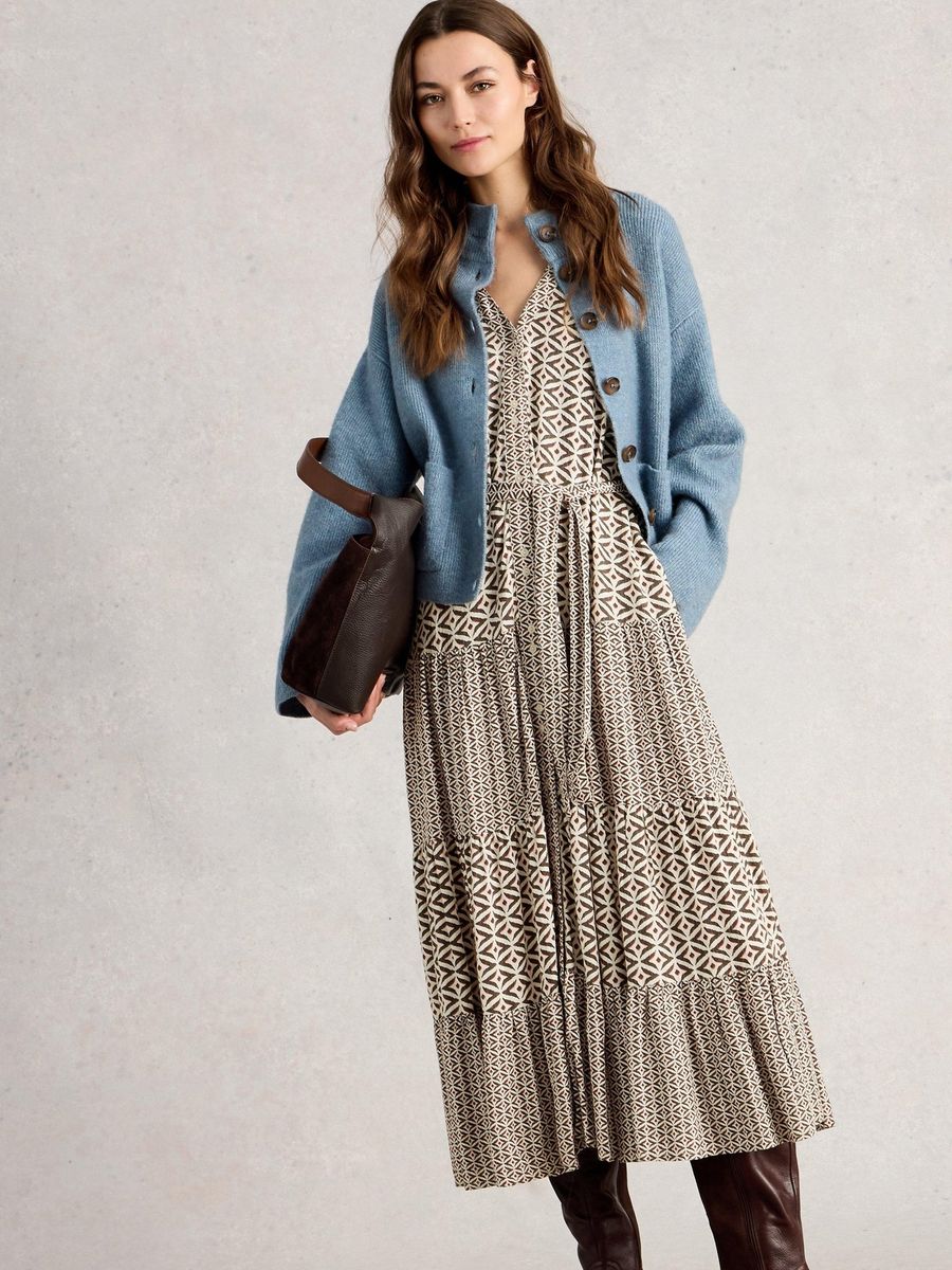 Gemustertes Midikleid mit Stufensaum