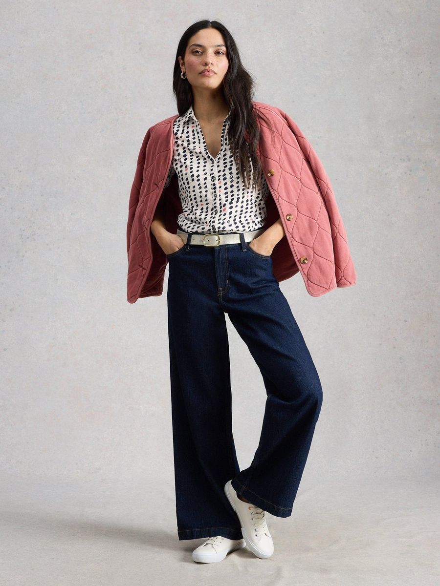 Jersey-Bluse mit tropischem Blattmuster