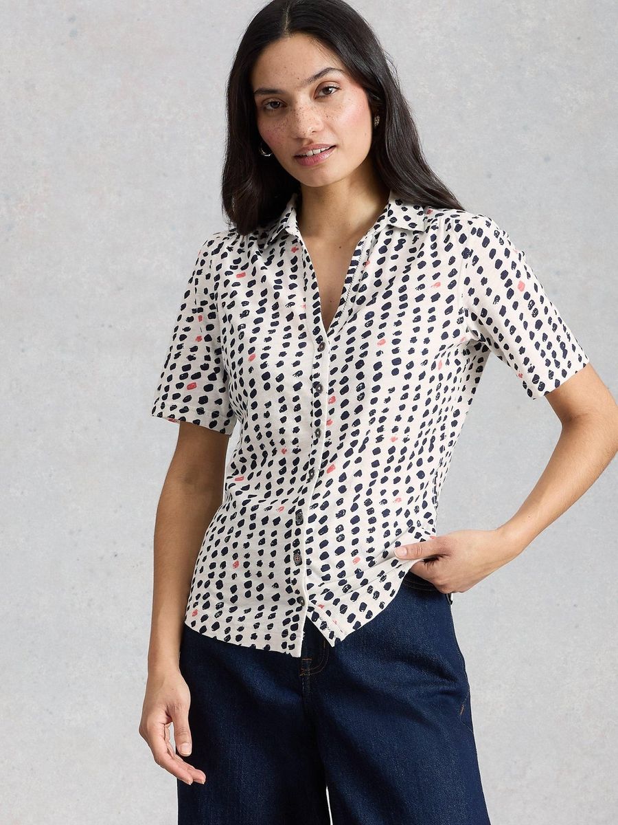 Jersey-Bluse mit tropischem Blattmuster
