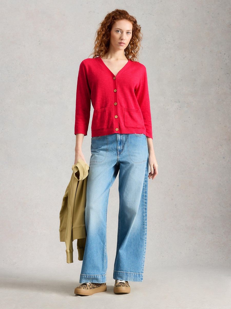 V-Ausschnitt Cardigan aus Leinenmischung