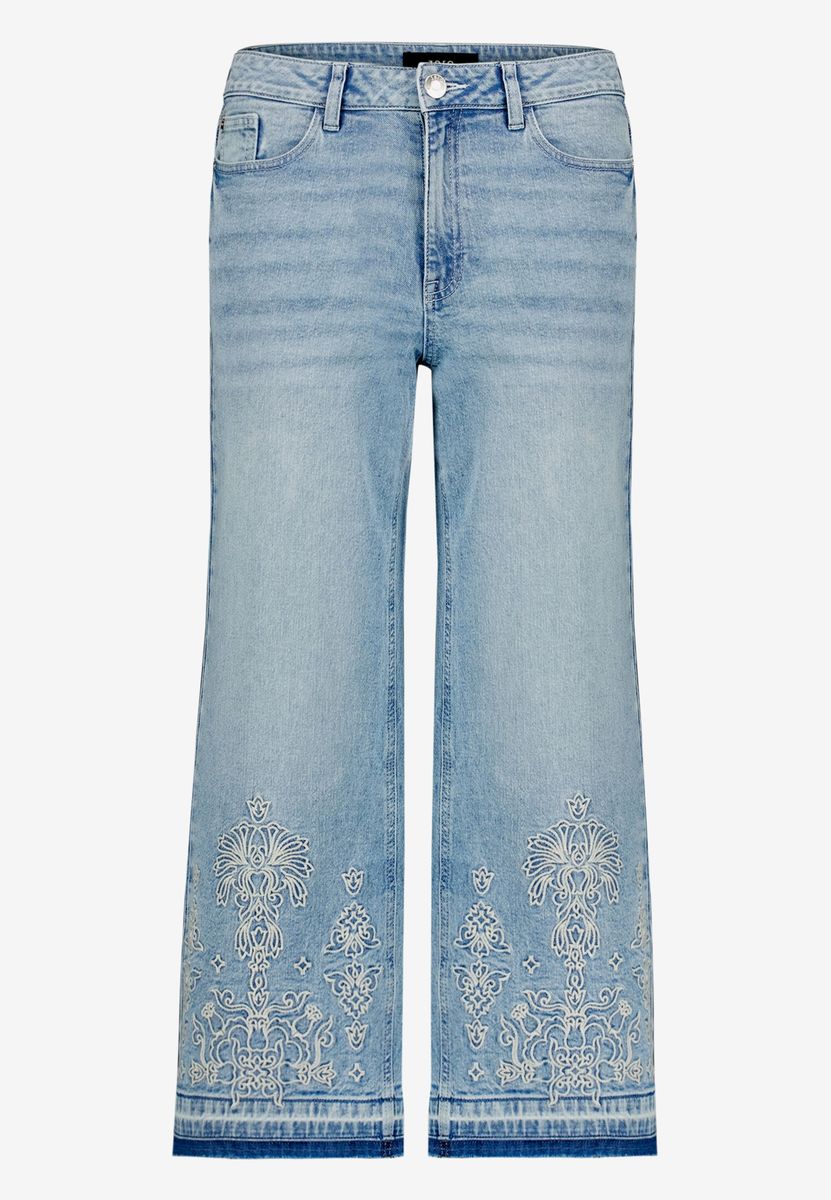 Bestickte Cropped-Jeans mit weitem Bein