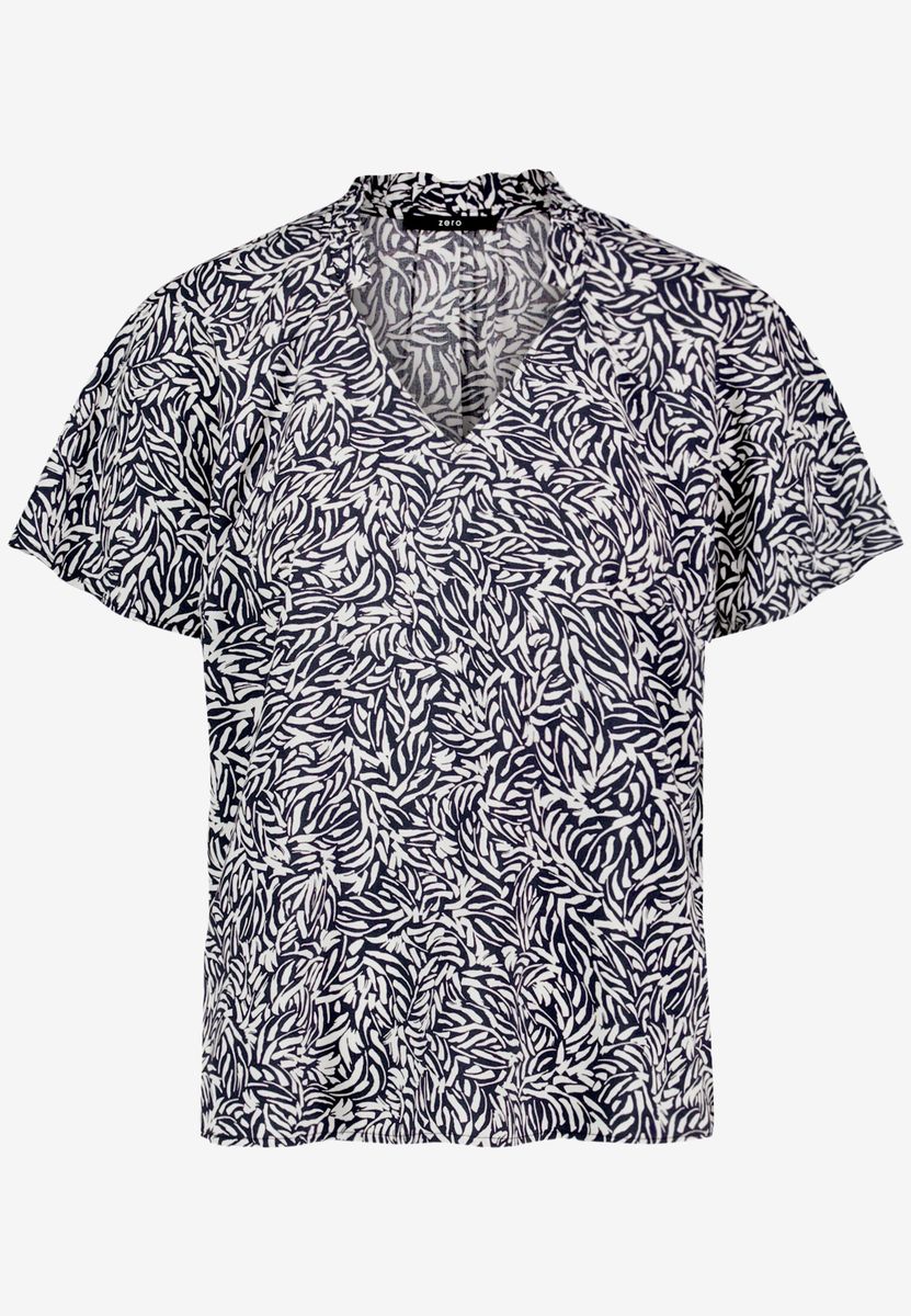 Bluse mit Blattmuster und V-Ausschnitt