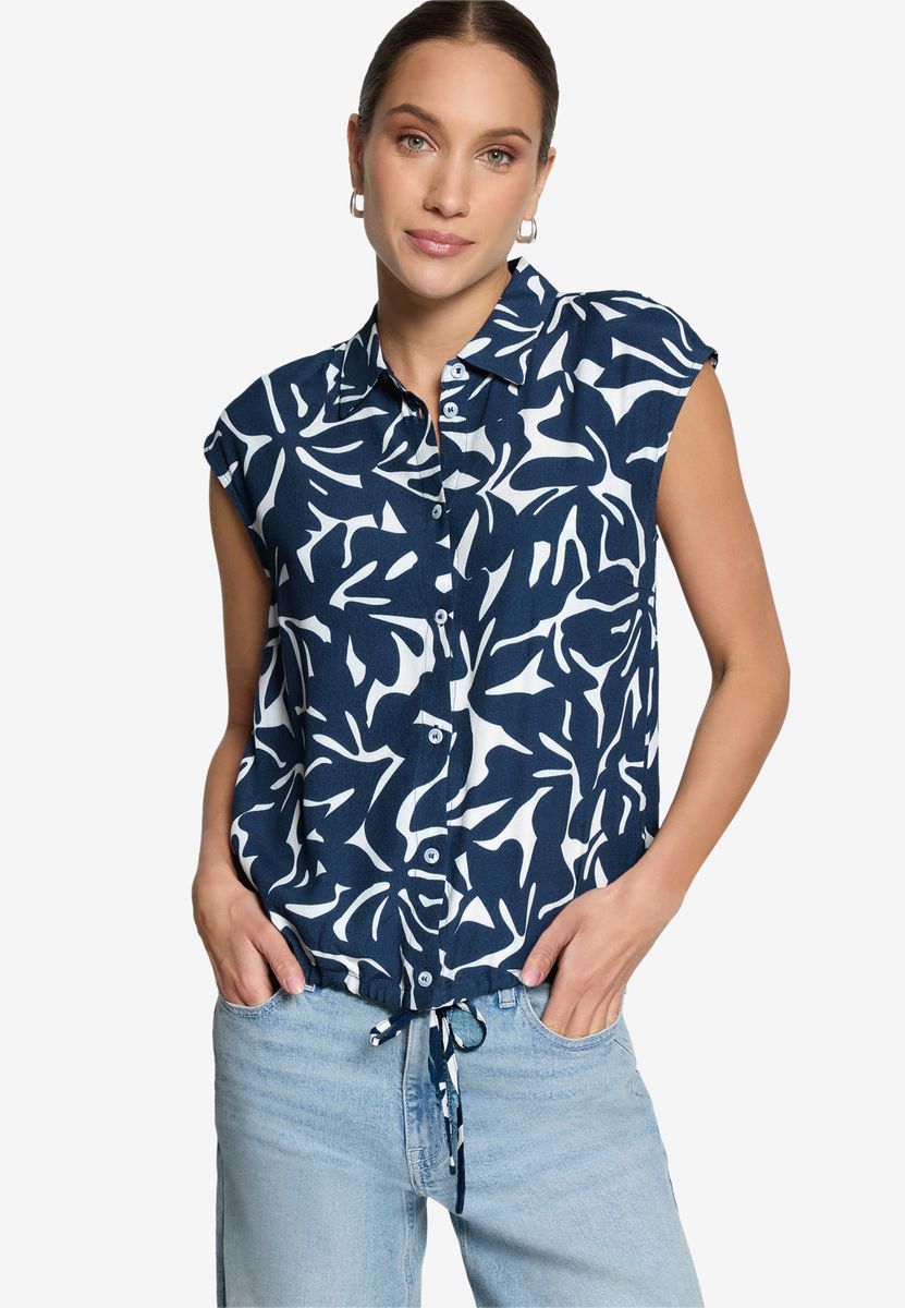 Kurzarmbluse mit abstraktem Blumenmuster