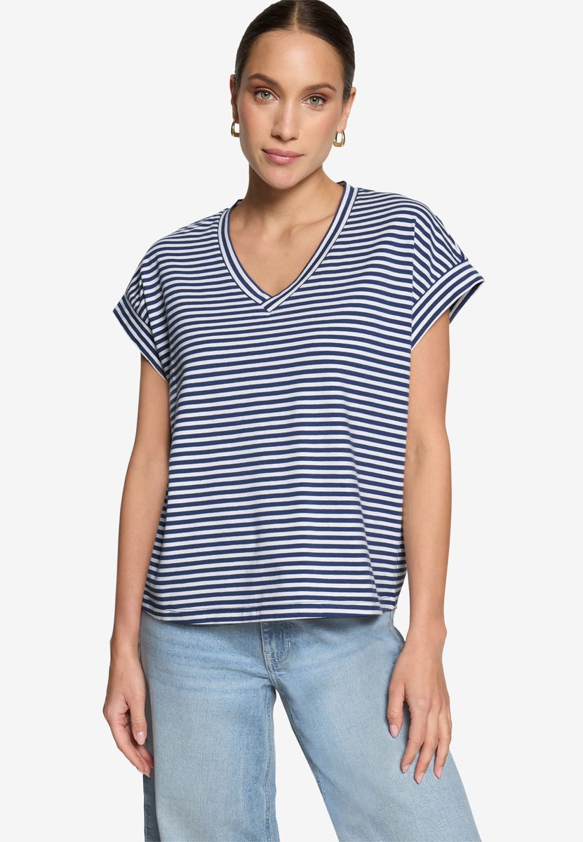 Gestreiftes Relaxed-Shirt mit V-Ausschnitt