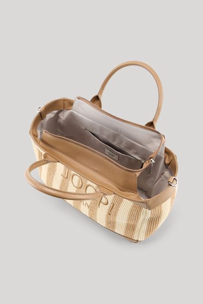Gestreifte Bast-Handtasche mit Henkeln