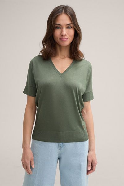T-Shirt mit V-Ausschnitt und Rippsaum
