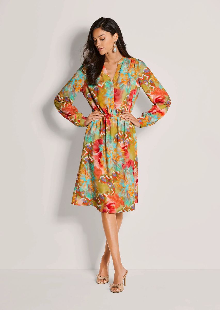 Farbenfrohes Viskose-Midikleid mit Aquarellprint