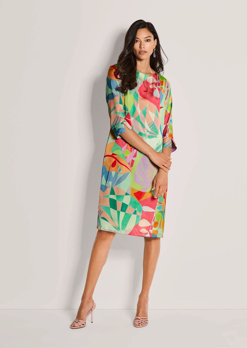 Gemustertes H-Linien Kleid mit Manschetten
