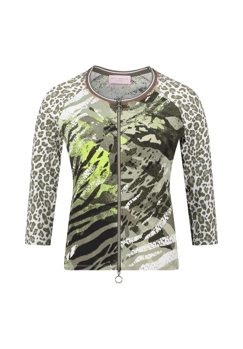 Gerippte Shirtjacke mit Animal-Print