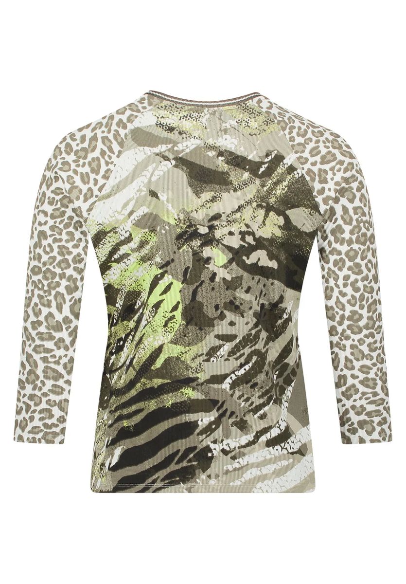 Gerippte Shirtjacke mit Animal-Print