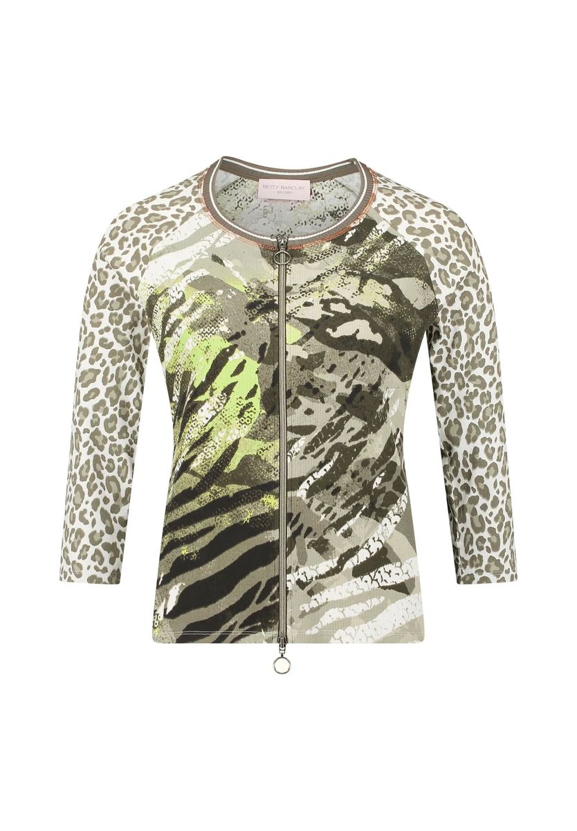 Gerippte Shirtjacke mit Animal-Print