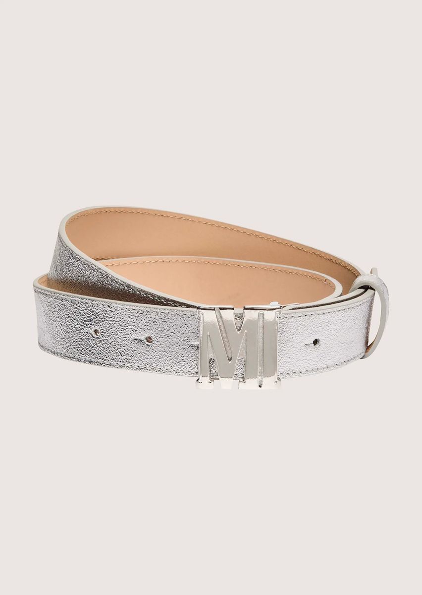 Metallic-Ledergürtel mit Logo-Schnalle