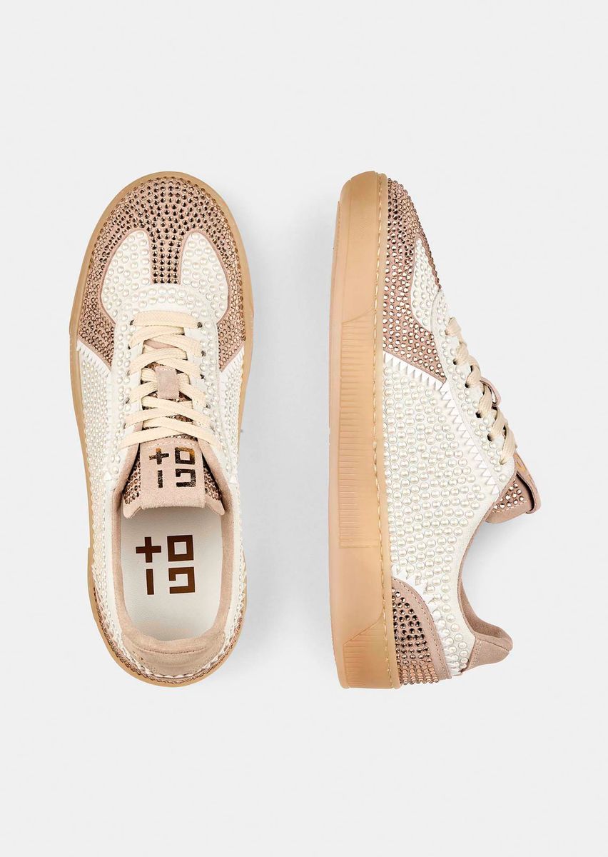 Sneaker mit Glitzer- und Perlenbesatz
