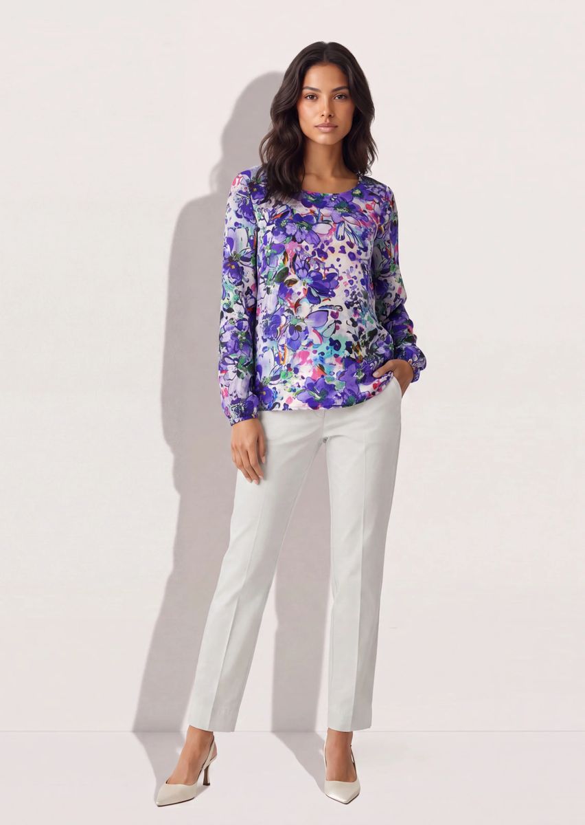 Impressionistische Viskose-Bluse mit Blumendruck