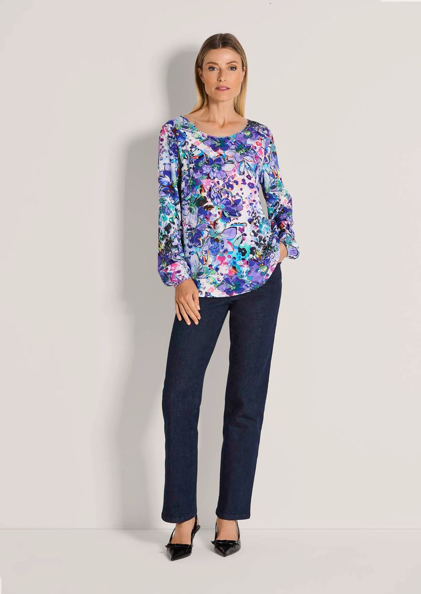Impressionistische Viskose-Bluse mit Blumendruck