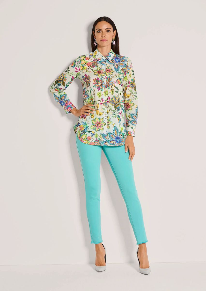 Baumwollbluse mit lebhaftem Blumenprint