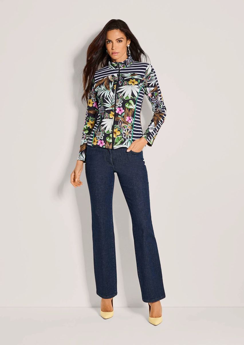 Florale Shirtjacke mit Streifendruck