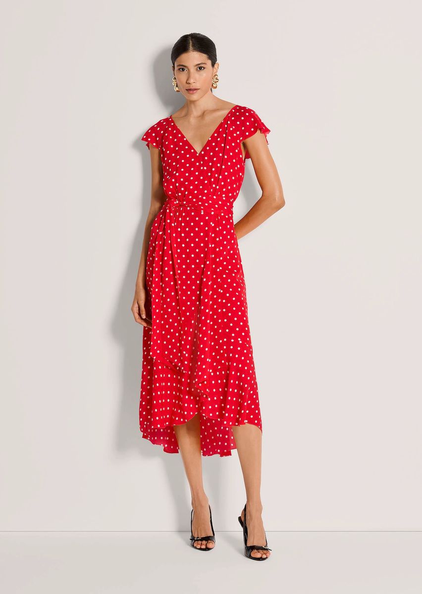 Punktiertes Midi-Kleid in Wickeloptik