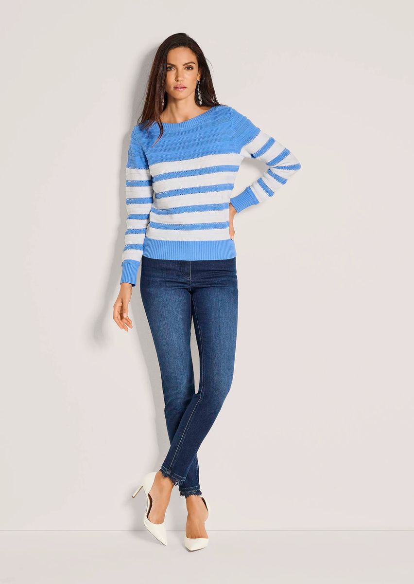 Gestreifter Pailletten-Pullover mit U-Boot-Ausschnitt